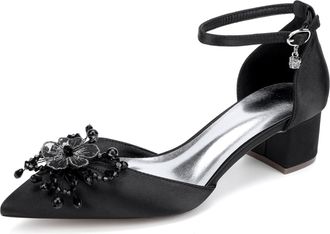 Generic Women Bridal Chunky Heels Dress Shoes Low Heels Wedding Ankle Strap Evening Pumps 4.5Cm,Black,10 UK