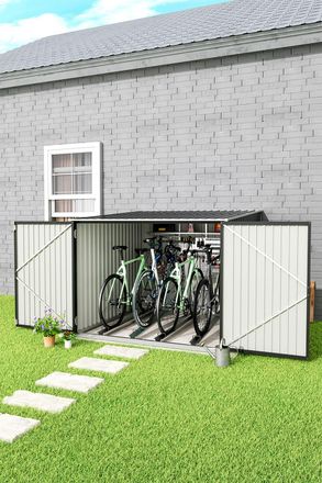 Living and Home Galvanized Metal Outdoor Garden Bicycle Storage Shed in Black