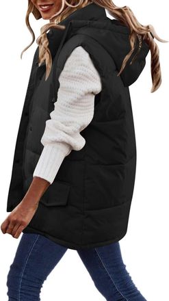 Generic Long Gilet for Women UK Padded Hooded Jacket Casual Loose Comfy Sleeveless Fall Winter Warm Coat Puffer Gilets Down Quilted Gilets with Pockets