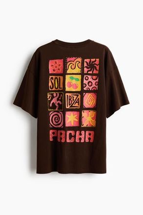H&M Oversized Print-motif T-shirt in Dark Brown/pacha at Nordstrom, Size Xx-Large