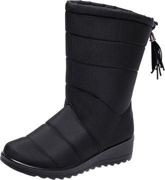 UPKOCH WomenS Mid-Calf Tassel Snow Boots Waterproof Thick-Soled Warm Casual Winter Shoes Black Size 42 for Outdoor Snow and Cold Weather