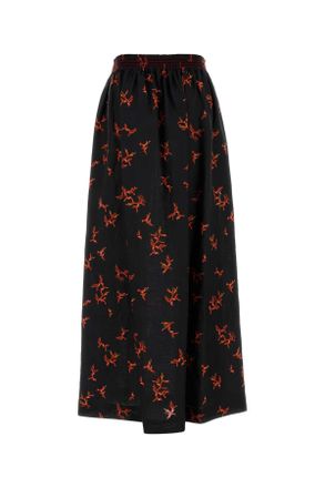 Fendi Womens Printed Linen Skirt Black+marsala Exterior: Gonne