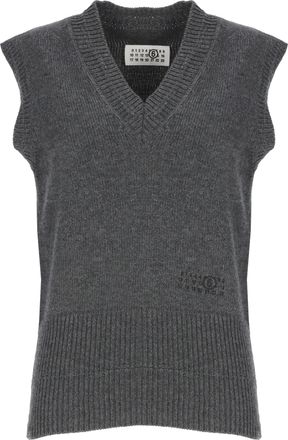 Maison Margiela Grey Wool V-Neck Ribbed Vest