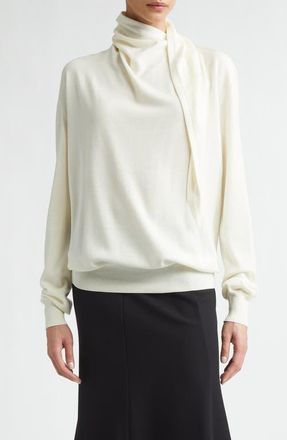 Jil Sander Scarf Tie Virgin Wool Sweater in Eggshell at Nordstrom, Size 4 Us