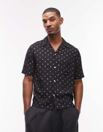 AllSaints Upton - Camicia a maniche corte nera con stampa-Nero
