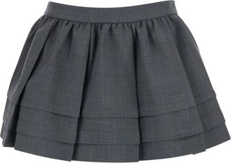 Shushu/Tong Tuck Detail Geplooide Rok - Dames - Korte rokken - Grijs - M - Wol - Rokken