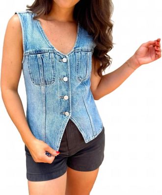 Pistola Denim Gia Fitted Collarless Vest In Hazy