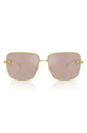 Versace 59mm Mirrored Square Sunglasses in Gold/Light Pink Mirror Silver at Nordstrom