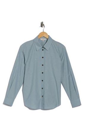 Lafayette 148 New York Slub Cotton Button-Up Shirt in Venetian Sky Melange at Nordstrom Rack, Size X-Small