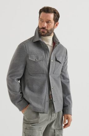 Brunello Cucinelli Lightweight virgin wool cloth shirt-style outerwear jacket in Grey at Nordstrom, Size 48