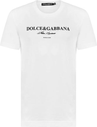 Dolce & Gabbana Tops, Heren, Wit, S, Katoen, Logo Print T-Shirt