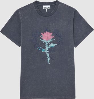 Ganni Tee Shirt Future Heavy Embroidery Phantom