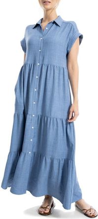 Max Studio Short Sleeve Tiered Maxi Shirtdress in Heather Chambray at Nordstrom Rack, Size X-Small