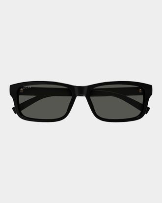 Gucci Mens Gucci Lines 57mm Rectangular Acetate Sunglasses