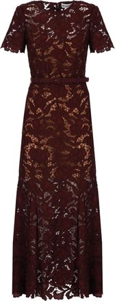 Self Portrait Floral Lace Midi Dress With Matching Belt And Petticoat