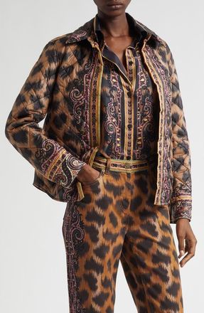 Etro Print Quilted Down Jacket in Dark Brown at Nordstrom, Size 10 Us