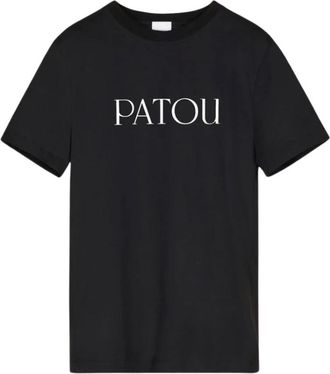 Patou T-Shirts, female, Black, S, Black Cotton Crewneck Logo T-shirt