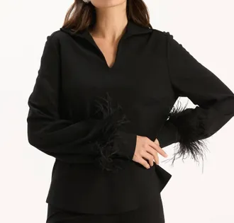 Tyler B&ouml;e Erin Ponte Feather Sleeve Top In Black