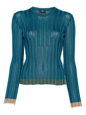 Etro ribbed-knit sweater - women - Viscose - 38 - Blue