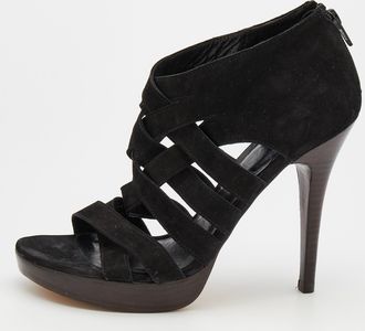 Stuart Weitzman Black Suede Cross Strap Sandals
