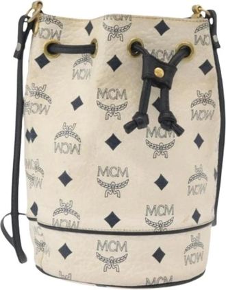 MCM Pre-owned Bucket Bags, female, White, Size: ONE SIZE Pre-owned Bucket Bag