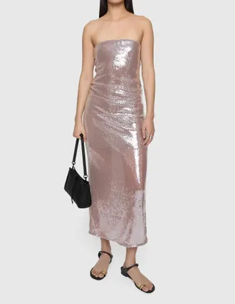 Rebecca Minkoff Emmy Tube Sequin Dress In Linen
