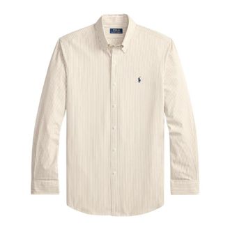 Ralph Lauren Slim Fit Gestreept Stretch Poplin Overhemd - Heren - Zakelijke Overhemden - Beige - XL - Katoen - Overhemden