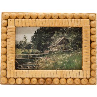 Foreside Home And Garden 4x6 Rattan and Beaded Picture Frame Wood MDF Rattan & Glass in Brown at Nordstrom, Size Medium