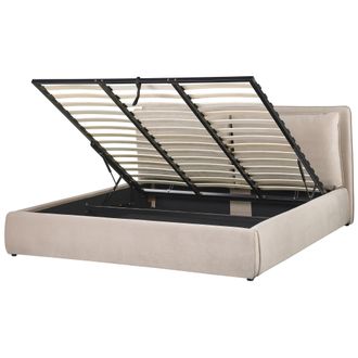 Beliani Beliani - Cama Con Almacenaje De Terciopelo Beige 180 X 200 Cm Otomana Bajonna