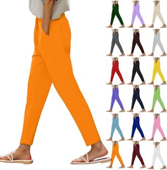 Generic Womens Fleece Lined Joggers Sweatpants Solid Color High Waist Sports Trousers Straight Leg Joggers Thermal Sweatpants with Pockets Casual Drawstring S