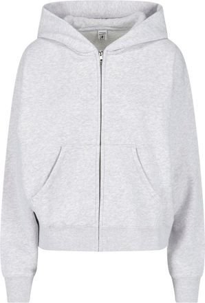 Sporty & Rich Grey Cropped Zip-Up Cotton-Blend Hoodie