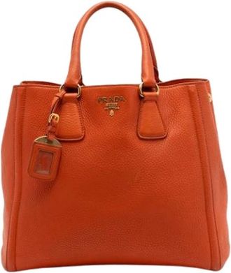Prada Pre-owned Satchel Tas - Dames - Vintage Handtas - Oranje - ONE Size - Leer - Vintage