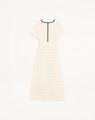 Valentino Abito Midi In Cotton Fleurs &agrave; jours Donna LATTE/NERO 36