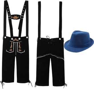Generic Lederhosen Men with Hat 2-Piece Oktoberfest Costume Set German Bavarian Leather-Look Suspender Shorts October Festival Fancy Dress Halloween Carnival 