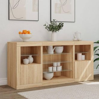 Berkfield Home Sideboard with LED Lights Sonoma Oak 142.5x37x67 cm in Light Tan