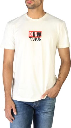 Diesel Mens Tjustdiv Tshirt Short Sleeves - Ivory Cotton - Size X-Small