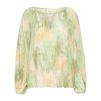 Cream Green Watercolor Puff Sleeve Blouse - female - Cream - Blouses - Green - S/M - Blouses & Shirts