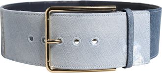 Dolce & Gabbana Blue Two Tone Denim Gold Metal Buckle Womens Belt