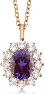 Allurez Oval Lab Alexandrite and Diamond Pendant Necklace 14k Yellow Gold (3.60ctw)