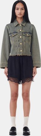 Ganni Viscose Habotai Elasticated Shorts in Black Size 36 Womens