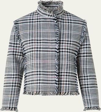 Akris Fringe-Trim Check Jacket