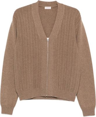 Fursac Vest met V-hals en rits - Bruin