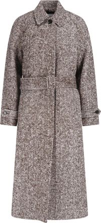 Lardini Brown Herringbone Wool Belted Coat