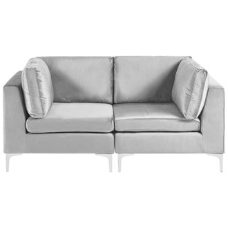 Beliani Sof&aacute; Modular De Terciopelo 2 Plazas Seccional Patas De Metal Plateadas Gris Evja