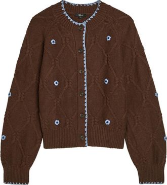 Rails Laurie Floral-appliquéd Cotton-blend Cardigan - Brown - S (UK8-10 / S)