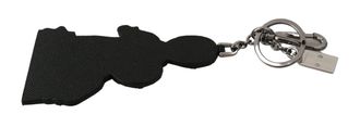 Dolce & Gabbana Womens Leather Dominico Stefano dgfamily Logo Badge Keychain Black Brass Chain And Clasp Accessory