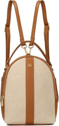 Kazar Lichtbruine leren en beige stoffen rugzak - Dames - Rugzakken - Bruin - ONE Size - Leer - Tassen