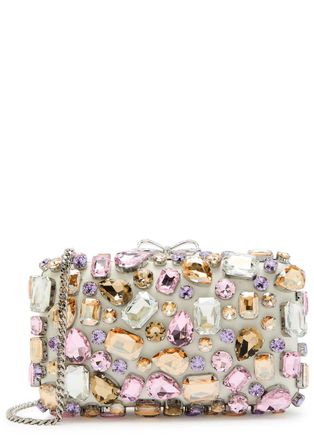 Self Portrait Crystal-embellished Satin box Clutch - Pink - One Size