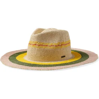 Brixton Pauma Straw Fedora in Natural/soft Pink/olive/yellow at Nordstrom Rack, Size Medium