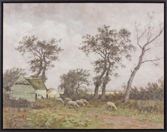 Melrose International Framed Farm Canvas Wall Art 28L - White, Green, Brown